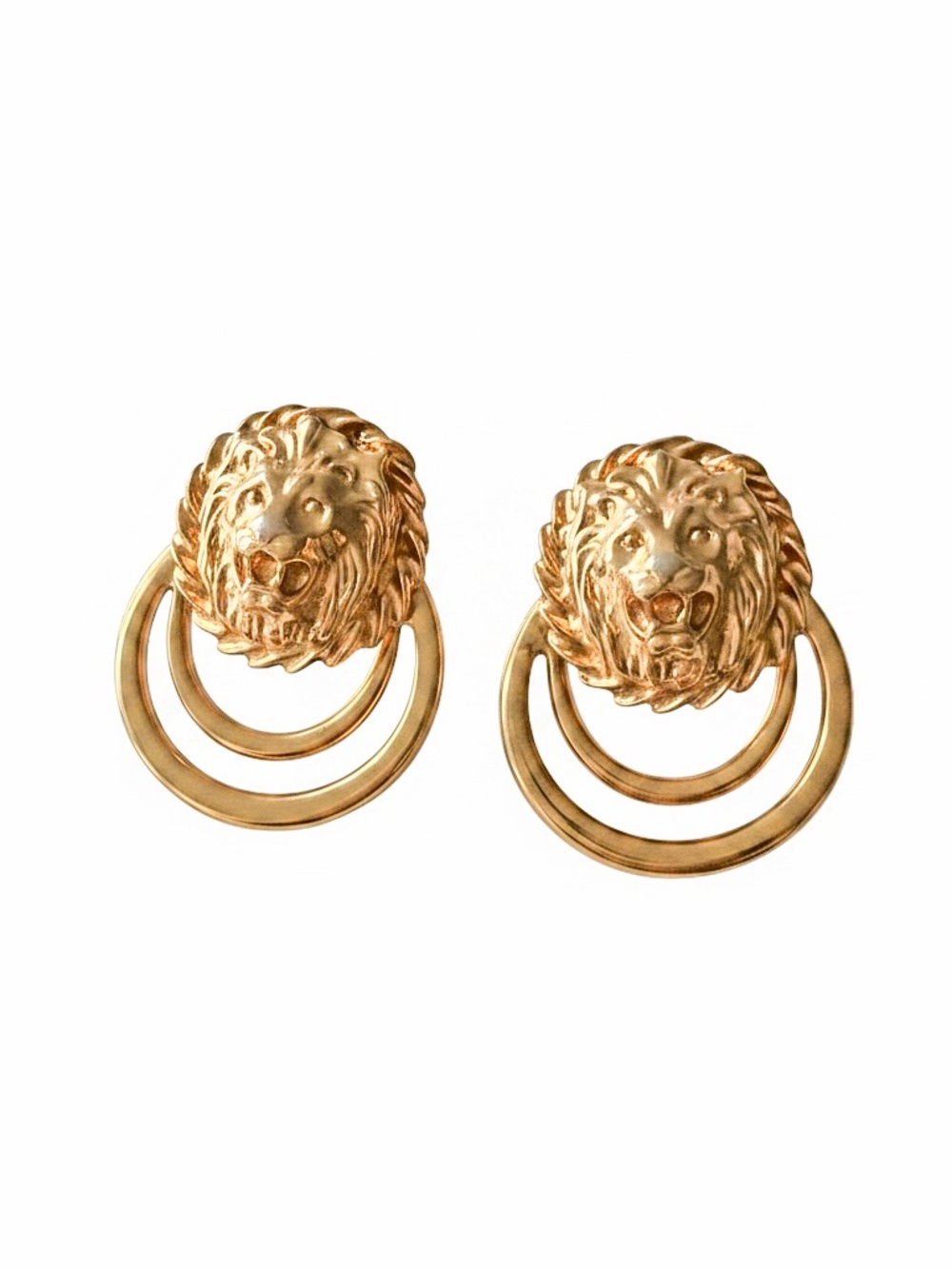 Anne Klein Gold Lion Head Double Hoop Earrings - Women Jewelry